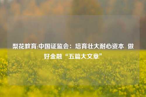 梨花教育:中国证监会：培育壮大耐心资本  做好金融“五篇大文章”