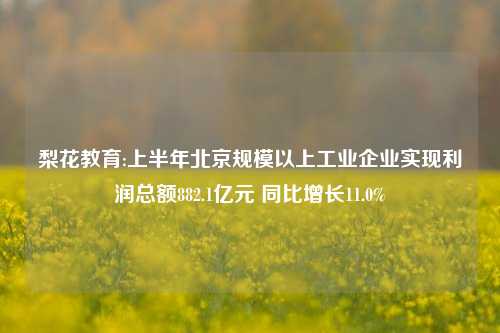 梨花教育:上半年北京规模以上工业企业实现利润总额882.1亿元 同比增长11.0%