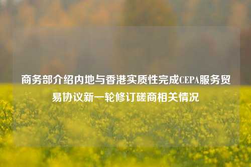 商务部介绍内地与香港实质性完成CEPA服务贸易协议新一轮修订磋商相关情况