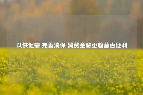以供促需 完善消保 消费金融更趋普惠便利