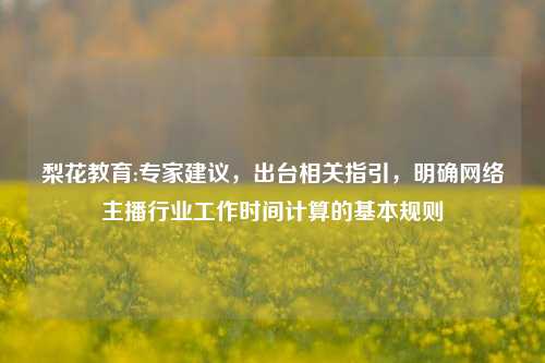 梨花教育:专家建议，出台相关指引，明确网络主播行业工作时间计算的基本规则