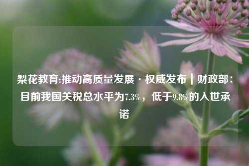 梨花教育:推动高质量发展·权威发布｜财政部：目前我国关税总水平为7.3%，低于9.8%的入世承诺