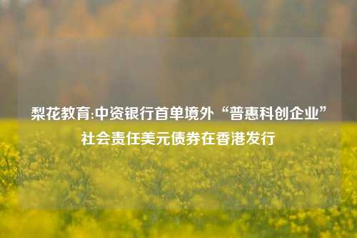 梨花教育:中资银行首单境外“普惠科创企业”社会责任美元债券在香港发行